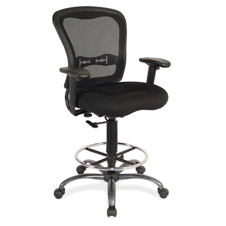 Officesource Armless, Mesh Back Task Stool with Black Upholstered Seat, Footring and Titanium Steel Base 7851NSFBK